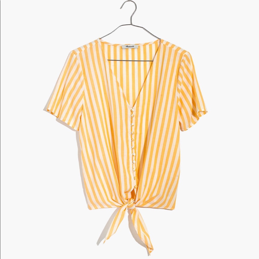 Agency Tie-Front Button Top in Pompano Stripe